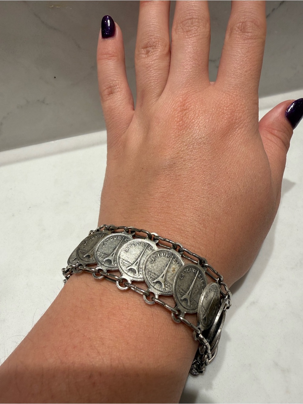 Vintage Eiffel Tower Parisian Coin Bracelet With One Side French Landmark’s